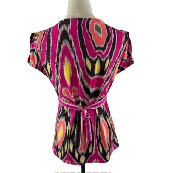 "ATTENTION" Y2K, BABYDOLL TOP, IKAT PATTERN,TIE BACK, V-NECK,90'S - Picture 2 of 10